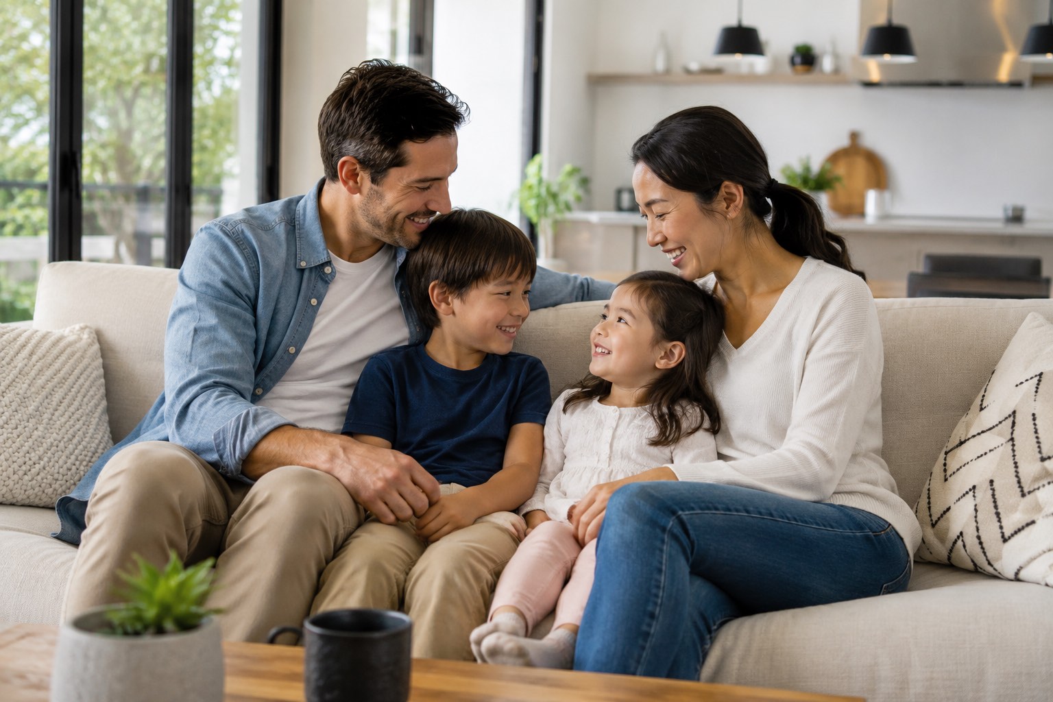 A family relaxing together at home
