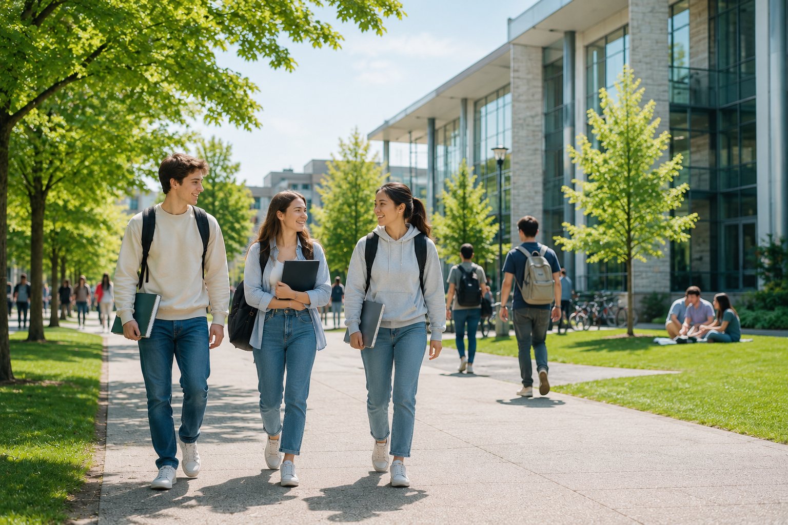 International students on a university campus in Canada
