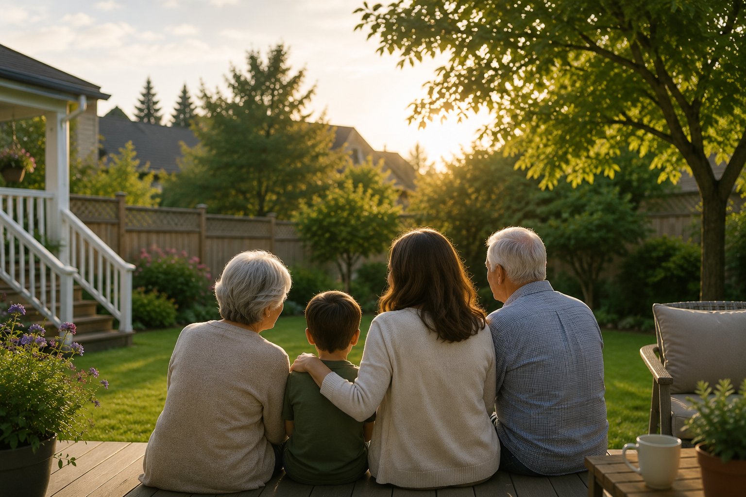 Family with grandparents relaxing together at home